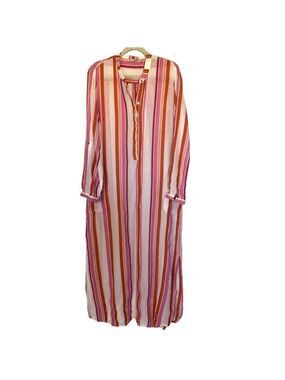 Soft Surroundings Women's XL Tall Striped Maxi Dress Cover Up Pink Orange White
